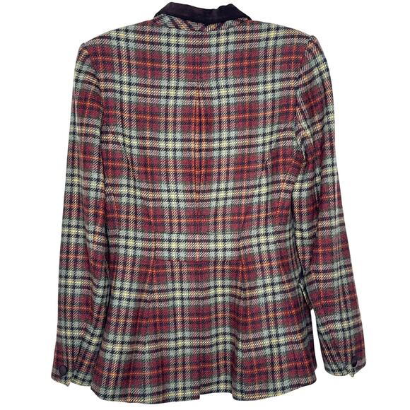 Vintage Laura Ashley brown Plaid Wool Blazer suede collar Equestrian Academia 4 - Picture 2 of 14